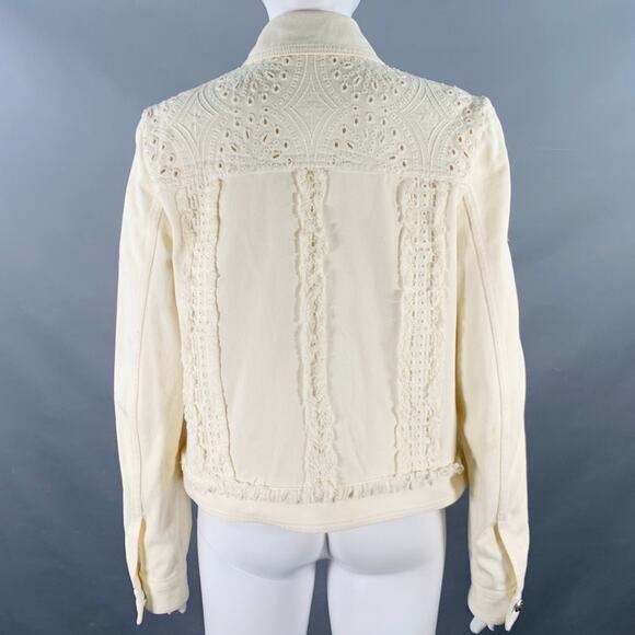 ETRO Size M Cream Eyelet Denim Fringe Trucker Jacket Blazer - Picture 4 of 10